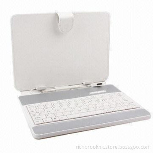 Leather Case with Keyboard for 7-inch Tablet PC White, Sized 23 x 14 x 3.3cm